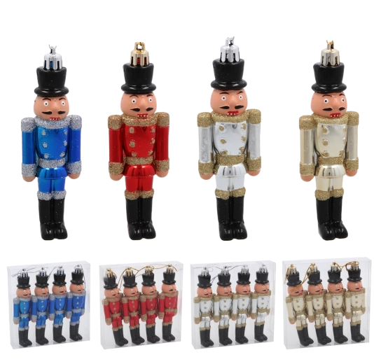 Zestaw 4 świątecznych ozdób Dziadek do orzechów 12 cm