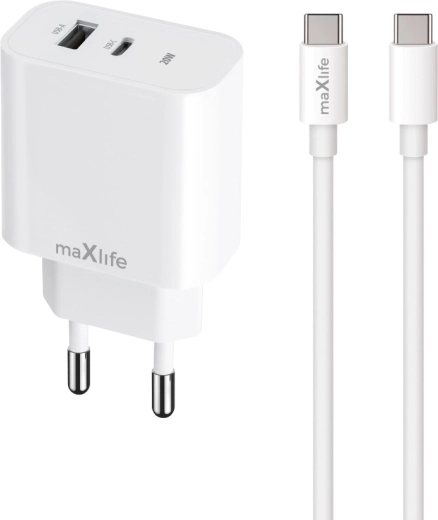 Maxlife MXTC-06-20AC szybka ładowarka USB-C + USB-A 20 W z kablem USB-C/USB-C