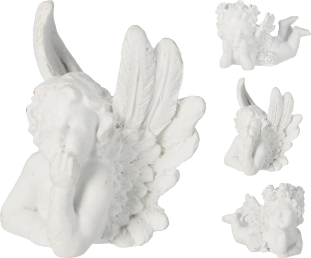 Dekoracyjny leżący aniołek 6–7 cm, biały, mix rodzajów