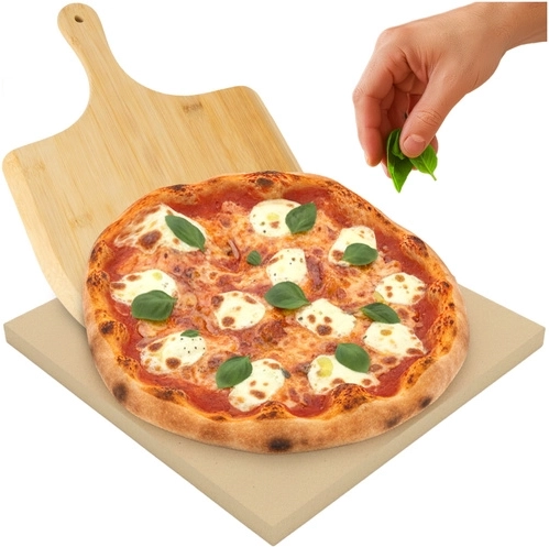 Kamień do pizzy Ruhhy 38 × 36 cm z bambusową łopatką 2w1 (kordieryt)