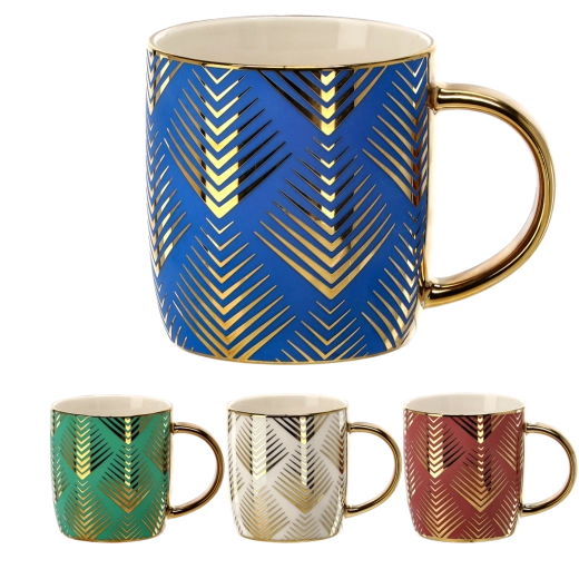 Porcelanowy kubek 360 ml ze złotym wzorem chevron