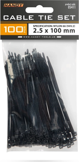 Czarne opaski zaciskowe 100 × 2,5 mm, 100 szt.