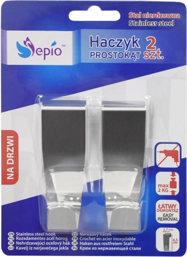 Nierdzewny haczyk na szufladę 2,7 × 2,7 × 6,5 cm (2 szt.)