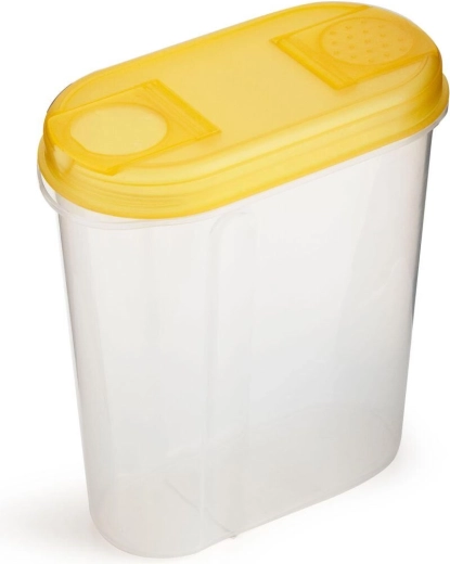 Plastowy pojemnik na produkty sypkie 2 l z dozującą pokrywką, owalny