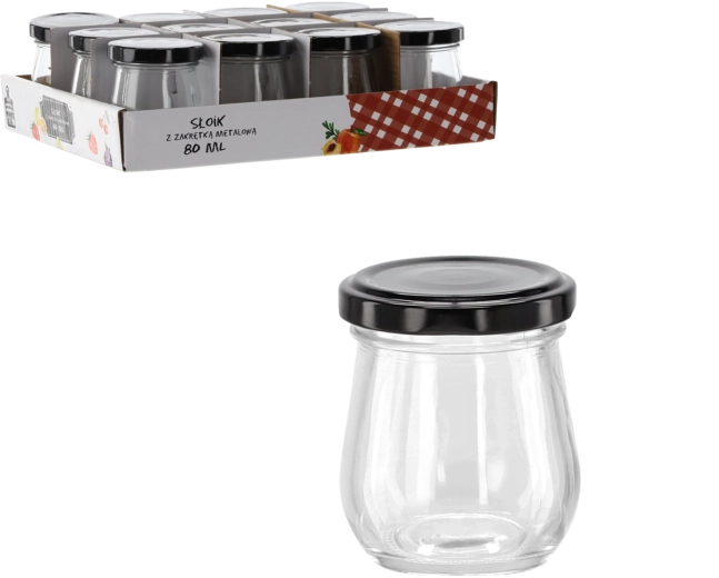 Szklany słoik 80 ml z czarną metalową zakrętką