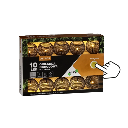 Solarny girland ogrodowy ALTROS 10 LED, ciepła biel, 3,8 m