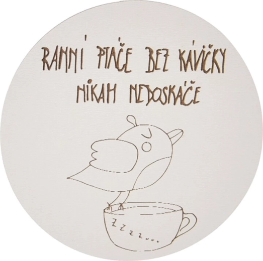 Drewniana podstawka z motywem „Poranny ptak”, 10 cm