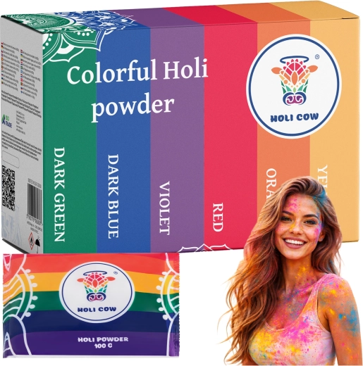 Kolorowy proszek holi Holi Cow zestaw 6×100 g