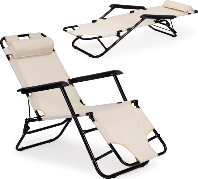 Leżak ogrodowy MultiGarden z zagłówkiem, składany, beżowy