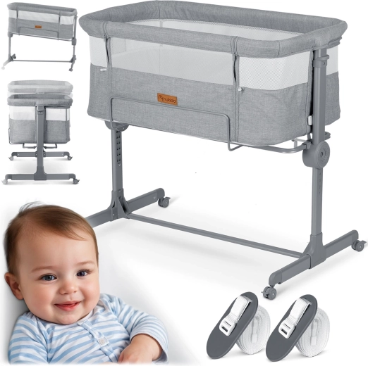 Dostawne łóżeczko z materacem NUKIDO, szare