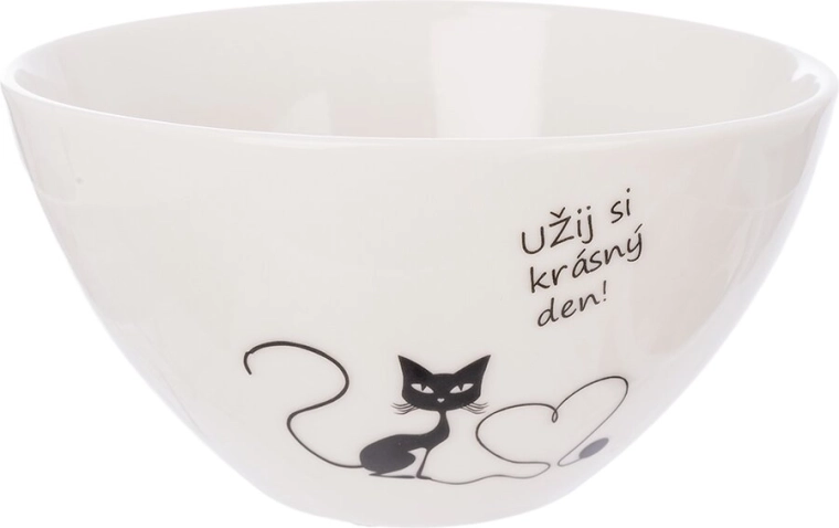 Porcelanowa miska z kotem i napisem „żyj sobie…” 460 ml