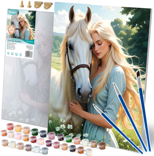 Malowanie po numerach 40×50 cm – portret kobiety z koniem Massido