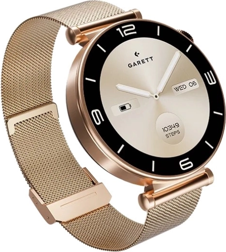 Smartwatch Garett Rose z różowo‑złotą bransoletą mediolańską