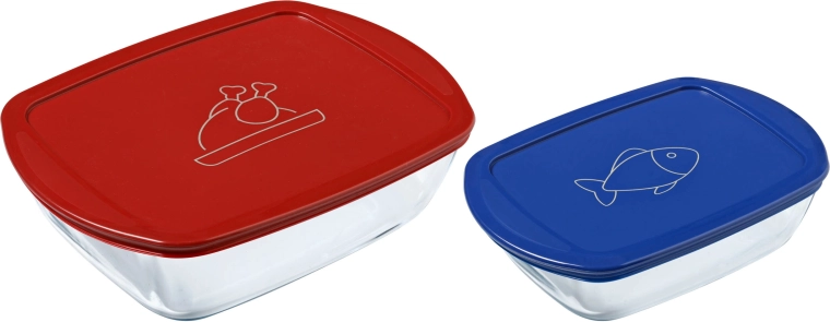 Zestaw prostokątnych szklanych pojemników PYREX 1,2 l i 2,5 l