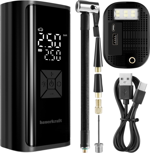 Elektryczna przenośna pompka powietrza 150 PSI z powerbankiem 6000 mAh i latarką LED