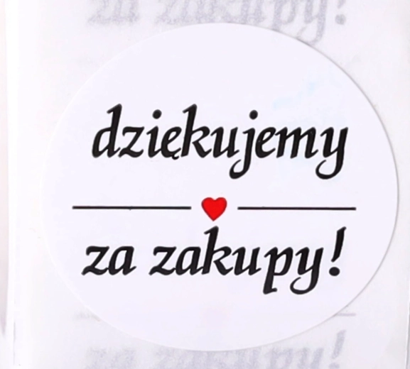 Dekoracyjne okrągłe naklejki Dziękujemy za zakupy 500 szt. – czarny napis