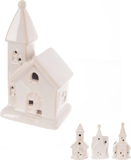 Porcelanowy kościół z oświetleniem LED, biały (4 warianty)