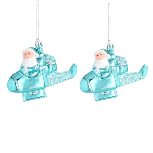 Świąteczne wiszące ozdoby Mikołaj w samolocie, zestaw 2 szt.