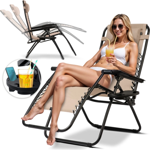 Składane ogrodowe leżak Sofotel ChillWell beżowe z poduszką