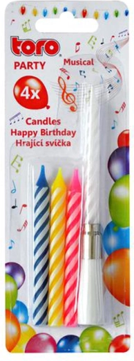 Śpiewająca świeczka tortowa z podstawką TORO Happy Birthday – zestaw 4 świeczek