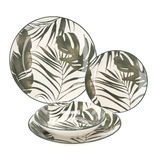 Zestaw obiadowy 18 szt. okrągły Zielone liście