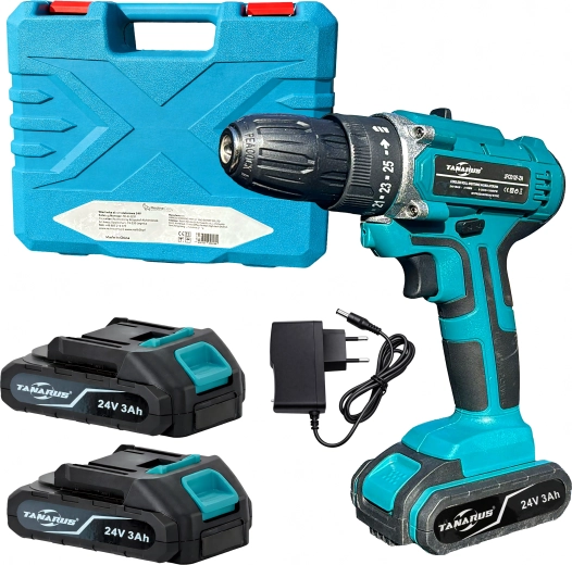 Wiertarko-wkrętarka akumulatorowa 24 V z kufrem i 2× akumulatorem 3 Ah