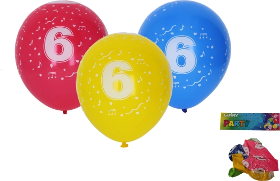 Balony 30 cm z numerem 6 – zestaw 5 szt.