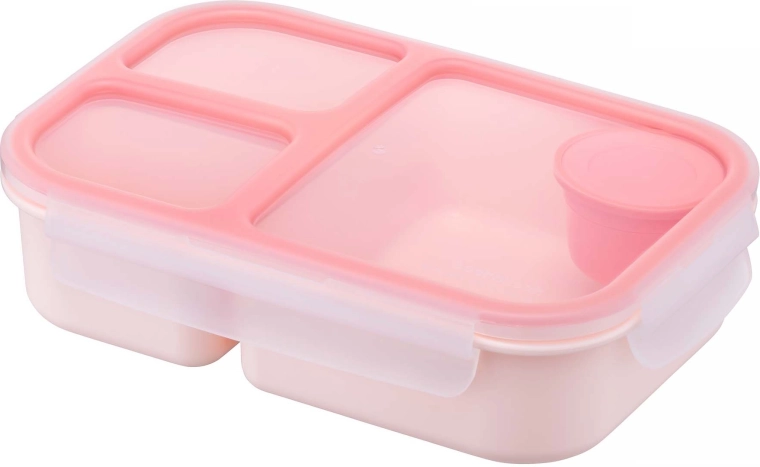 Pojemnik na żywność z 3 przegródkami 1,5 l różowy plastikowy - 1 sztuka