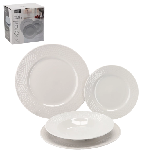 Zestaw obiadowy 18 szt., okrągły biały porcelanowy