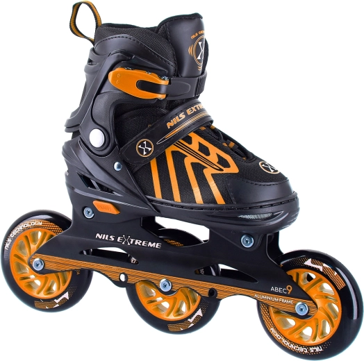 Rolki NILS Extreme z trzema kółkami 100 mm, pomarańczowe – rozmiar 29–33