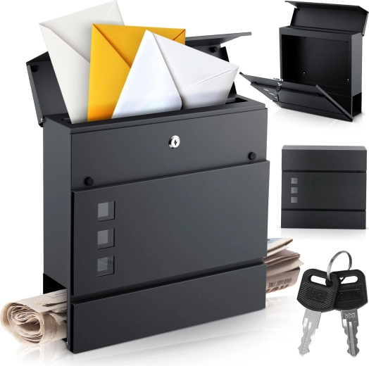 Skrzynka pocztowa naścienna z gazetnikiem 37 × 37 × 10,5 cm antracyt