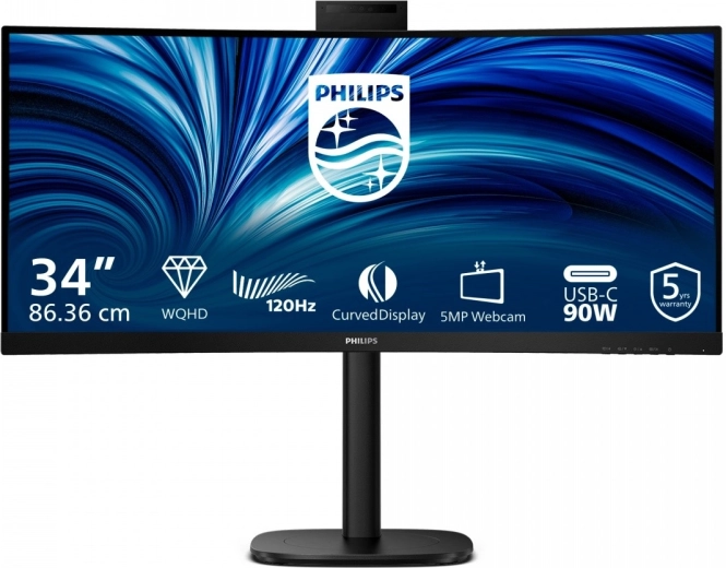 Zakrzywiony 34" monitor PHILIPS 34B2U3600CH z USB‑C, KVM i kamerą internetową