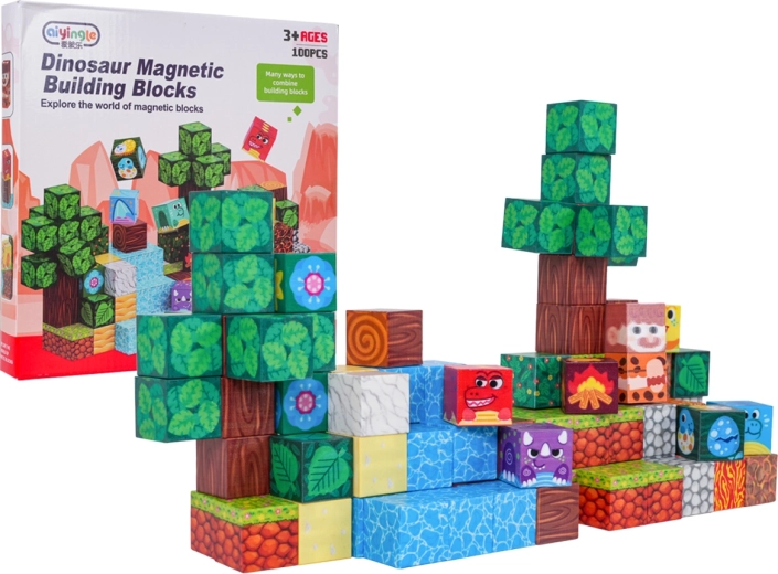 Zestaw magnetycznych klocków 3D z dinozaurami – 100 elementów