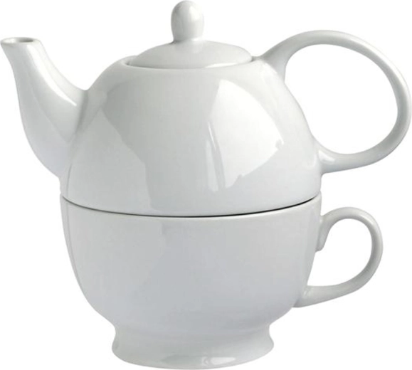 Porcelanowy dzbanek z filiżanką 2w1 480 ml, biały