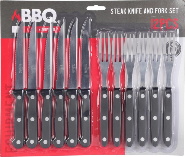 Zestaw sztućców do steków BBQ ze stali nierdzewnej, 12‑częściowy