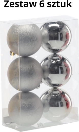 Zestaw 6 ozdób choinkowych 8 cm – srebrne, nietłukące