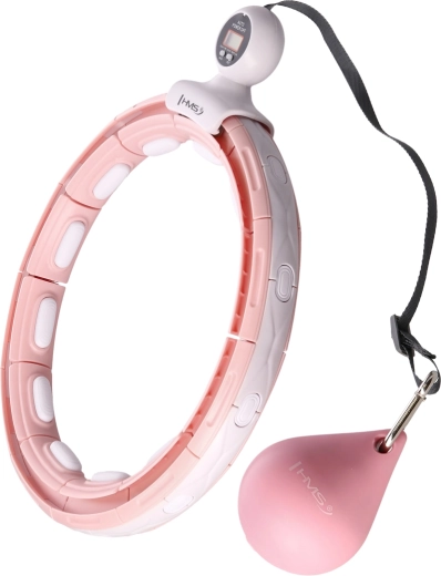 Masażowy hula hoop z obciążnikiem, magnesami i licznikiem HMS – różowy