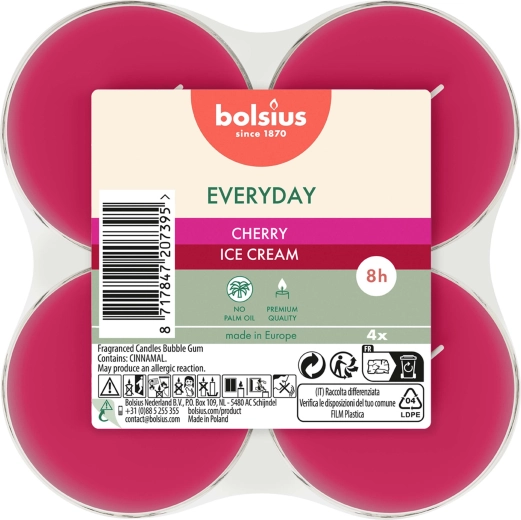 Maxi świeczki typu tealight Cherry Ice Cream, zestaw 4 szt.