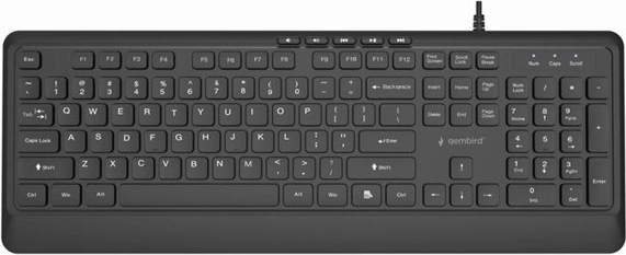 Gembird smukła przewodowa klawiatura multimedialna USB, czarna (układ US)