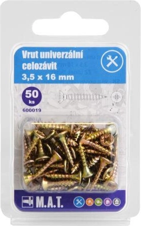 Uniwersalne wkręty z pełnym gwintem 3,5 × 16 mm, ocynkowane, 50 szt.