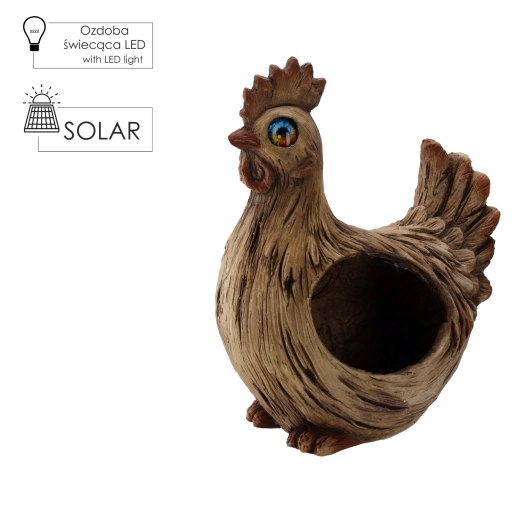 Ogrodowa donica-kogut z solarnym oświetleniem LED 29,5 × 20 × 38 cm