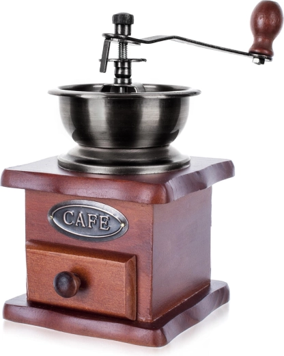Ręczny młynek do kawy CAFE z drewna i metalu z ceramicznym mechanizmem mielącym