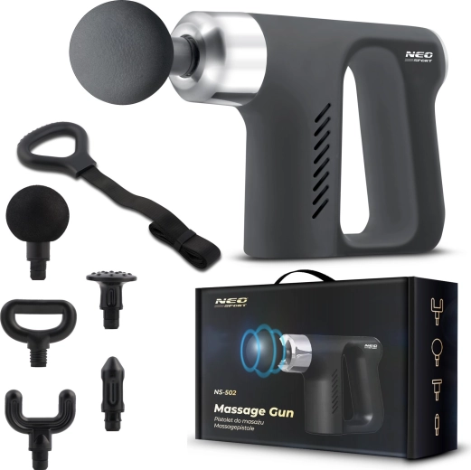 Pistolet do masażu NEO Sport NS-502 z 5 końcówkami i pasem masującym – czarny