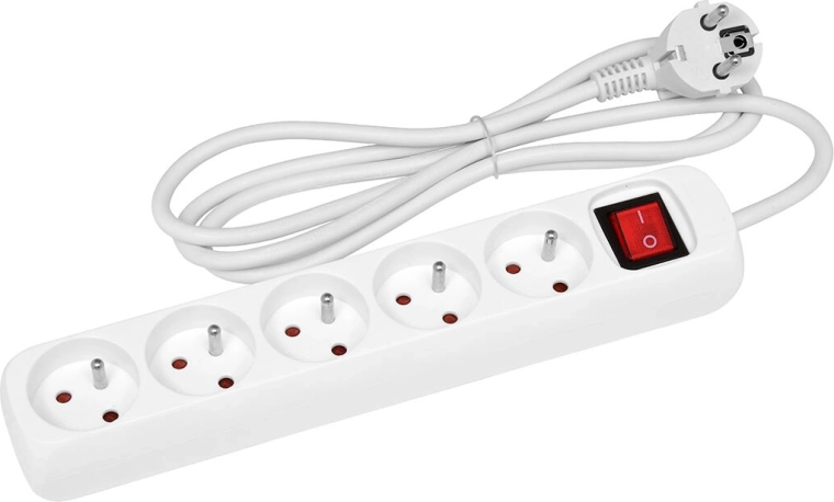 Przedłużacz 3 m, 5 gniazd z wyłącznikiem, biały
