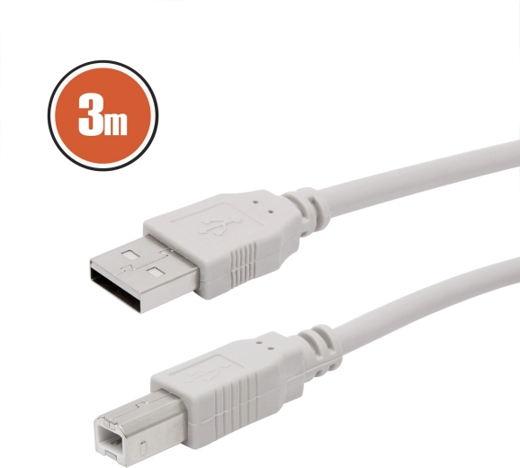 Kabel USB 2.0 A–B, 3 m, szary