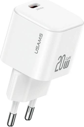 USAMS JO Series 20W GaN ładowarka sieciowa USB-C + kabel USB-C/Lightning 1 m biała