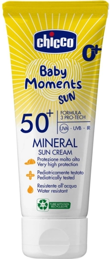 Chicco dziecięcy mineralny krem przeciwsłoneczny SPF 50+ Baby Moments Sun 75 ml
