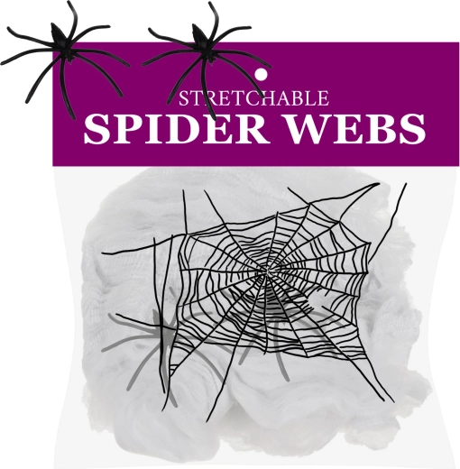 RUHHY sztuczna pajęczyna na Halloween z 2 pająkami, biała