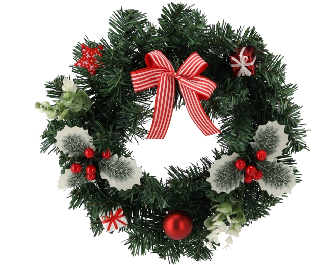 Wieniec bożonarodzeniowy 30 cm z czerwonymi jagodami i kokardą