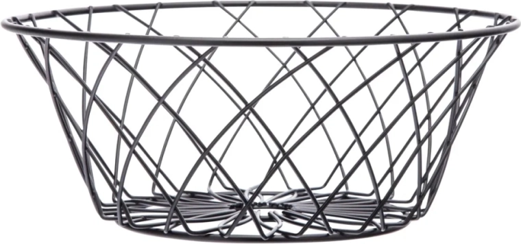 Czarny metalowy okrągły koszyk na owoce z dekoracją kwiatową 25 × 10 cm